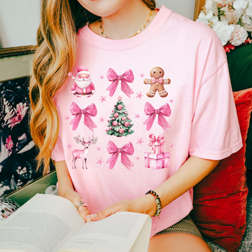 Coquette Pink Christmas Shirt, Pink Bow Christmas, Trendy Santa Shirt, Vintage Christmas Shirt