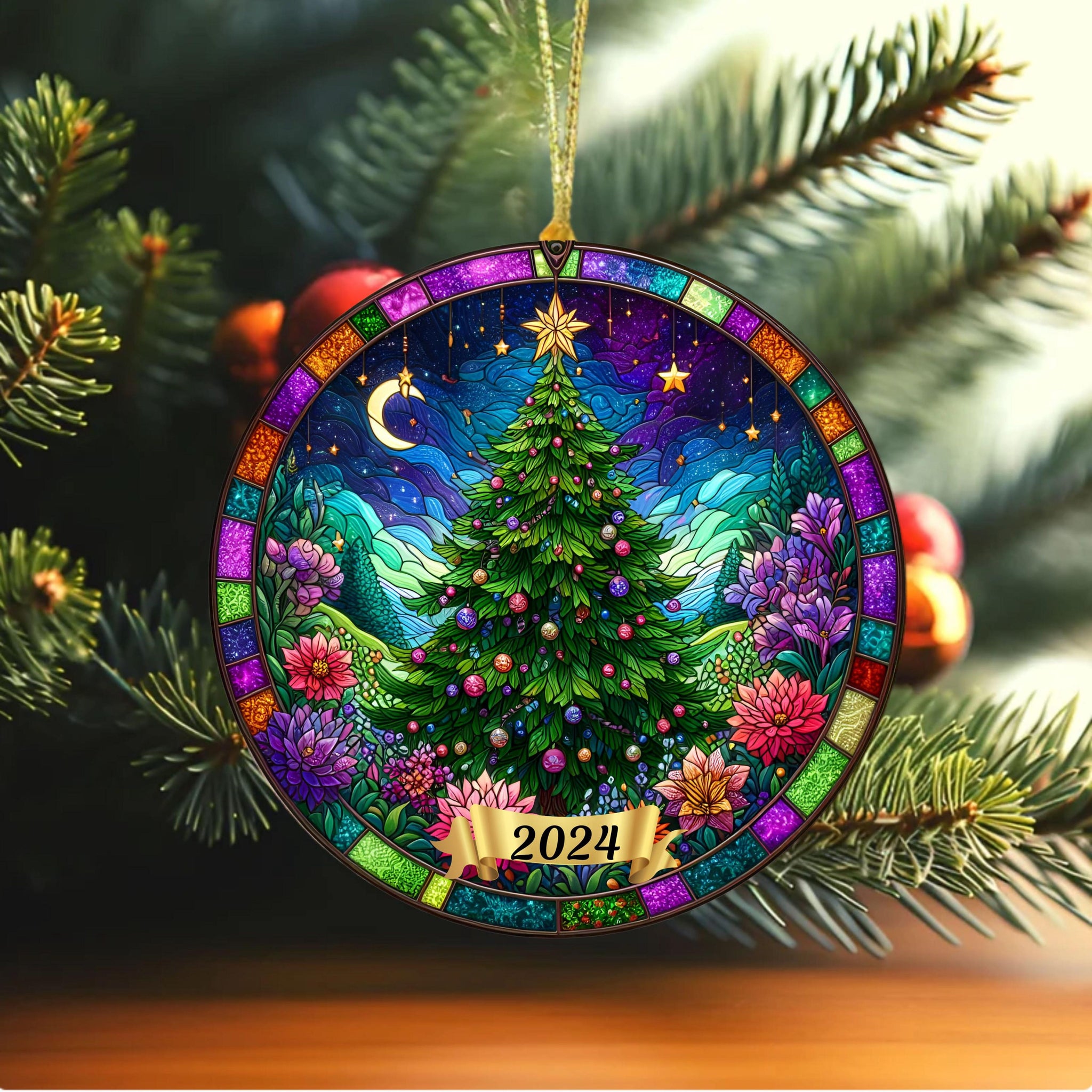 Christmas Tree Ornament, Christmas 2024 Ornament, Stained Glass Suncatcher, New Ornament 2024, Christmas Tree Decoration