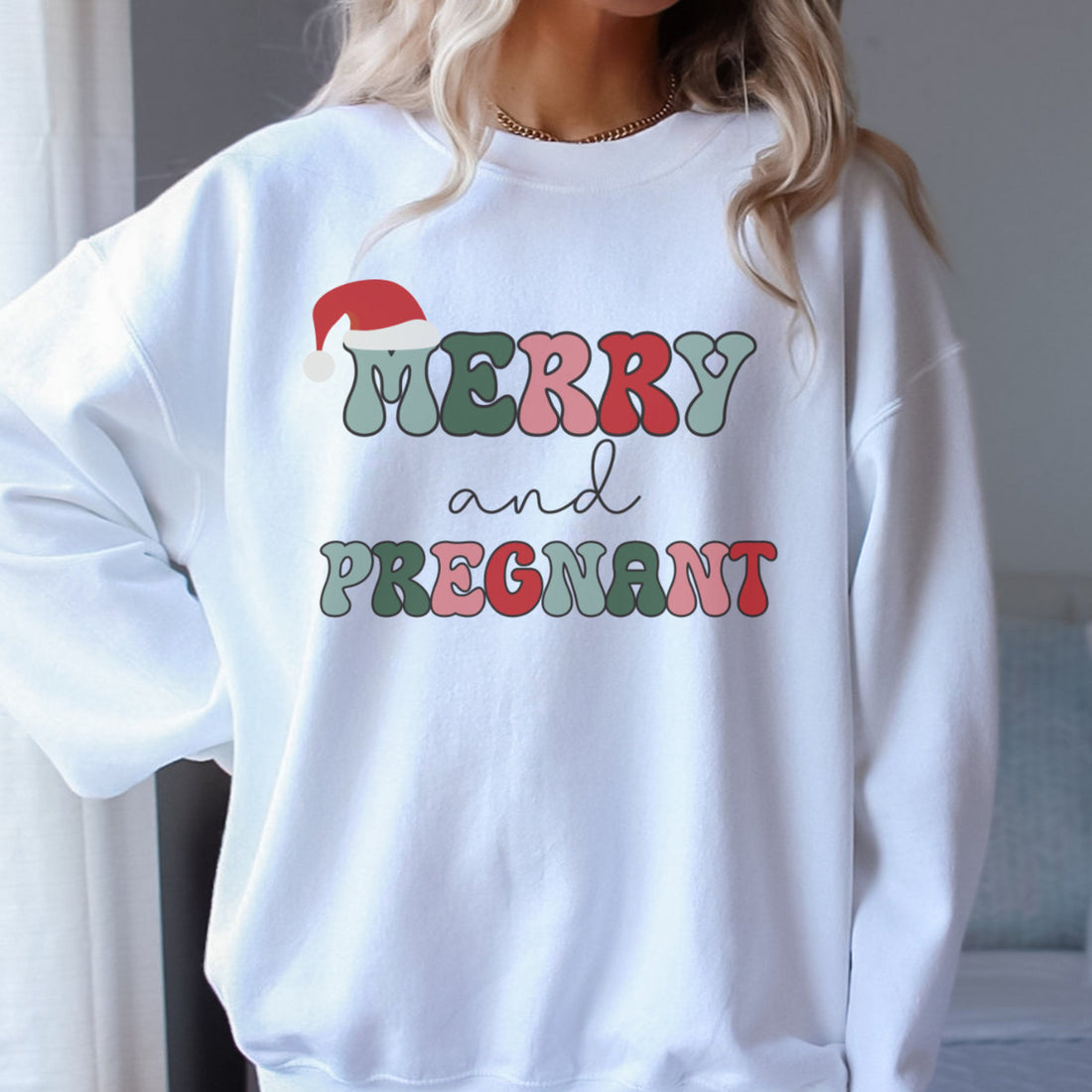 Merry and Pregnant Sweatshirt, Pregnancy Announcement Sweatshirt, Christmas Pregnant Sweatshirt, Funny Pregnancy Tee, Retro Sweatshirt