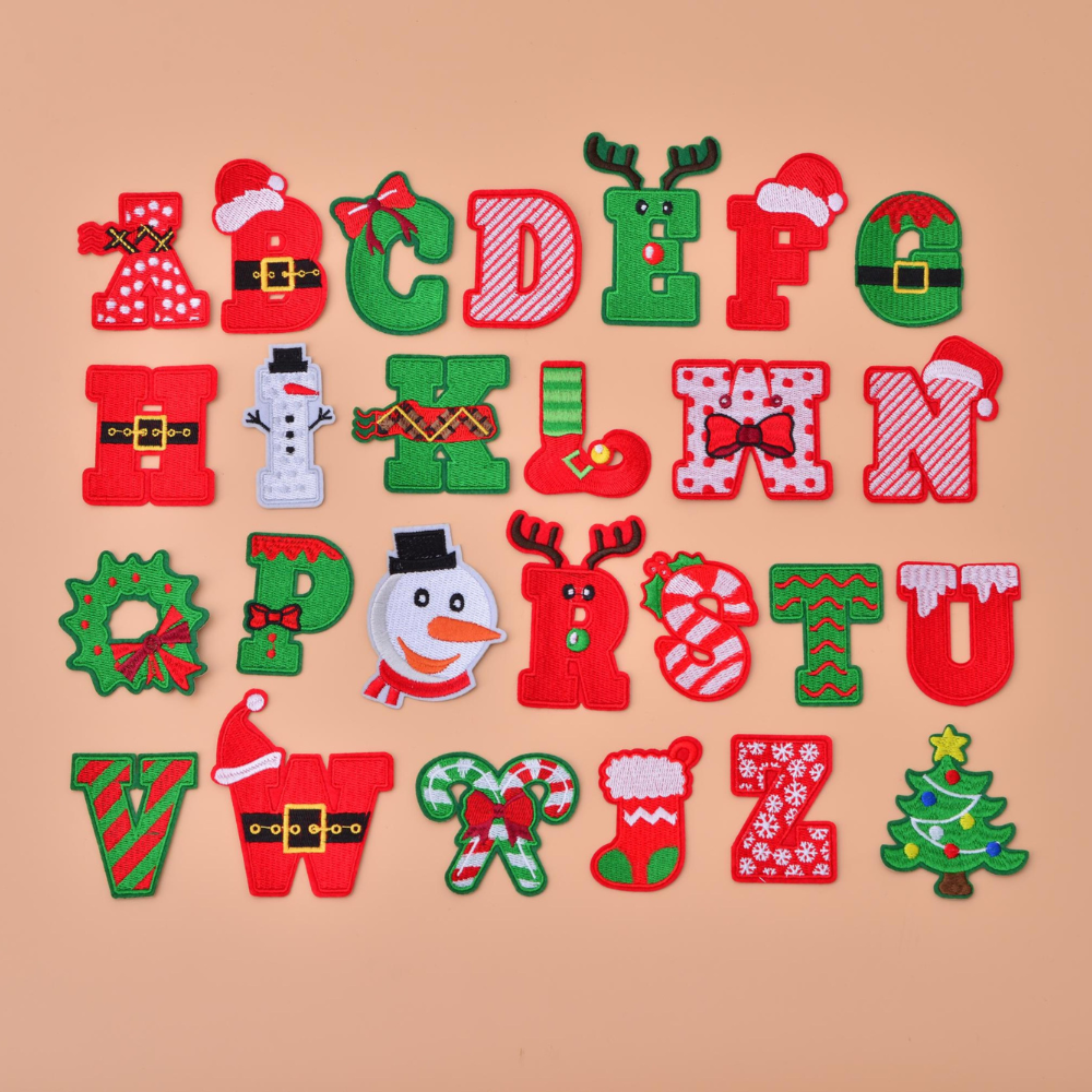 26 Alphabet Christmas Patches - Holiday Embroidery Iron-On Patterns, Christmas Craft Patterns, Iron-on Holiday Appliques