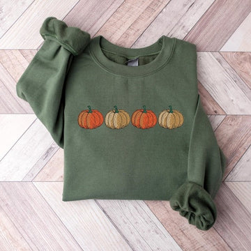 Embroidered Pumpkin Sweatshirt, Embroidered Fall Sweatshirt,Halloween Sweatshirt, Halloween Embroidered Sweatshirt, Spooky Season Sweatshirt