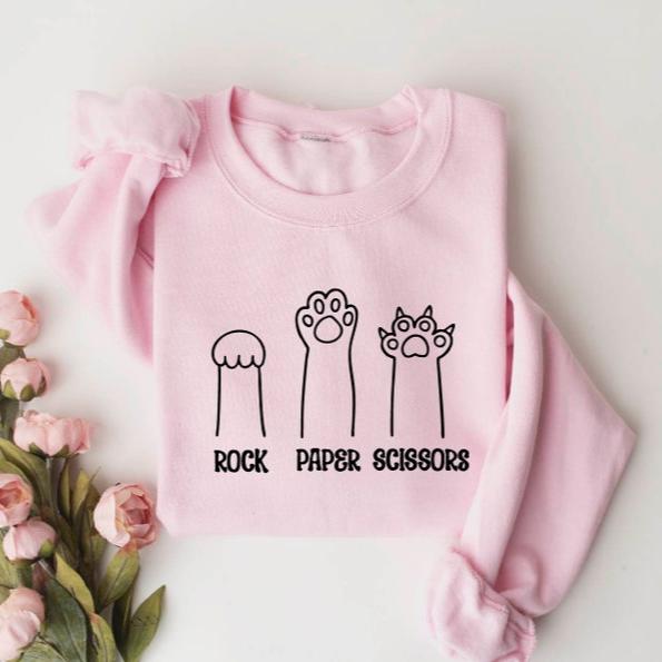 Rock Paper Scissors Sweatshirt, Funny Cat Paw Shirt, Unisex Crewneck Shirt for Cat Lover, Cat Owner Shirt, Cat Paws Shirts, Gift for Cat Mom