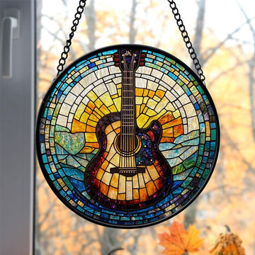 Stained Glass Guitar Suncatcher, Musical Instrument Stained Glass Ornament, Music Lover Gift, Guitar Lover gift, House decor, Housewarming