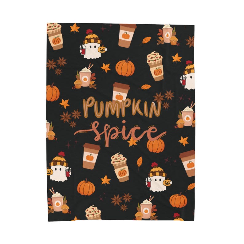 pumpkin spice coffee halloween blanket fall decor ghost throw gift idea cute black halloween bedding