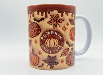 handmade pumpkin spice life mug with 3d effect winter coffee cup 3d inflated effect printed mug