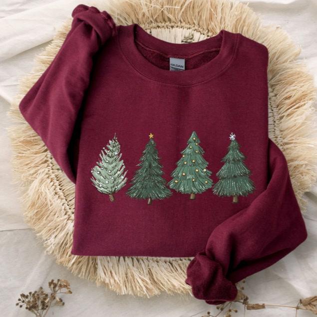 Christmas Sweatshirt,Womens Christmas Sweater,Christmas Crewneck Pullover Christmas Tree Holiday Sweaters Winter Matching Kids Youth Toddler