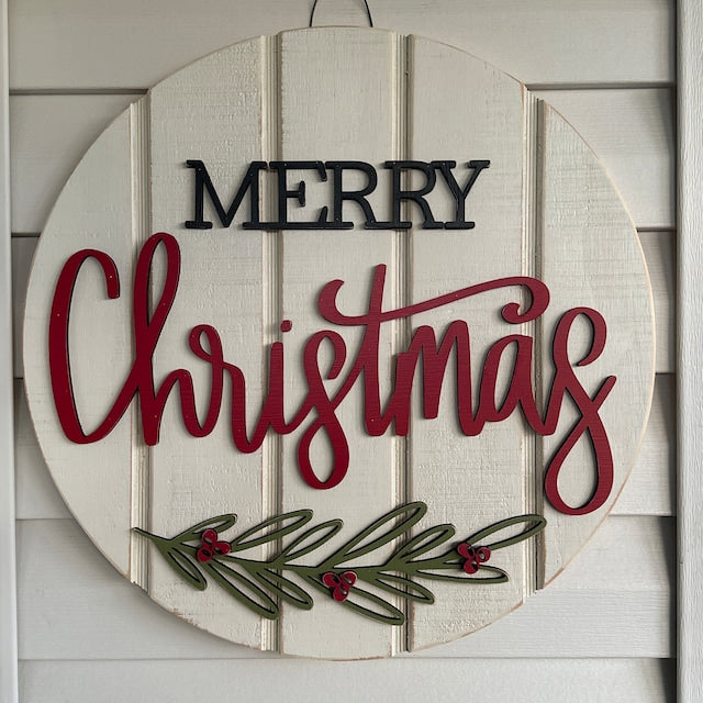 Merry Christmas Door Hanger, Christmas Door signs, Farmhouse Christmas Decor, Round wood shiplap sign, Wreath for front door decor