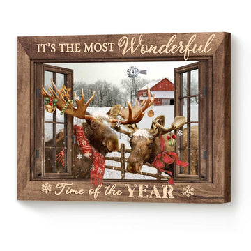 it s the most wonderful time farmhouse christmas wall art christmas moose canvas family christmas decoration idea unique xmas gifts for family