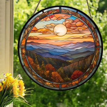 Smoky Mountains: Stained Glass Style Wall or Window Hanging