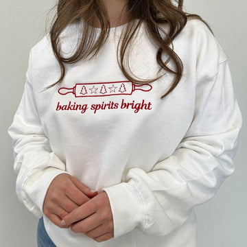 Baking Spirits Bright Christmas Sweatshirt | Custom Embroidered Crewneck | Holiday Gift | Festive Apparel | Personalized Winter Wear