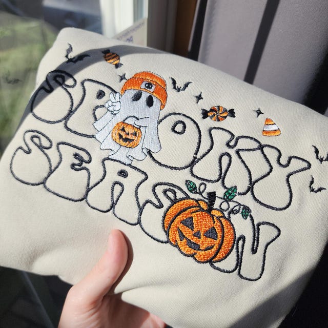 Embroidered Spooky Season Sweatshirt, Halloween Sweatshirt, Halloween Embroidered Sweatshirt, Fall Crewneck, Cute And Scary Crewneck