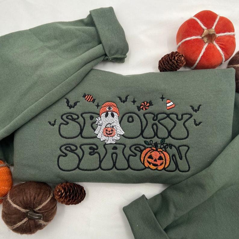 Embroidered Spooky Season Sweatshirt, Halloween Sweatshirt, Halloween Embroidered Sweatshirt, Fall Crewneck, Cute And Scary Crewneck