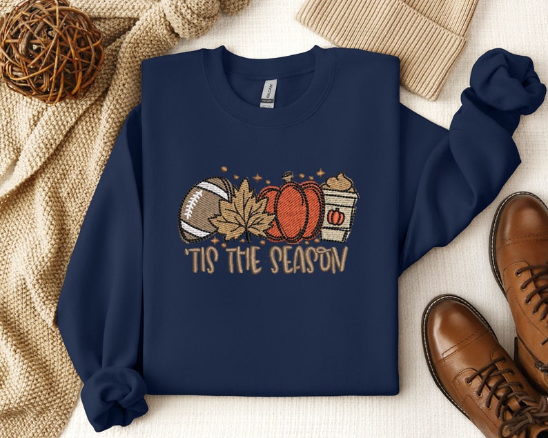 Embroidered Pumpkin Spice Latte Shirt, Tis The Season Shirt, Embroidered Fall Shirt, Touchdown Fall Sweatshirt, Embroidered Thanksgiving Tee