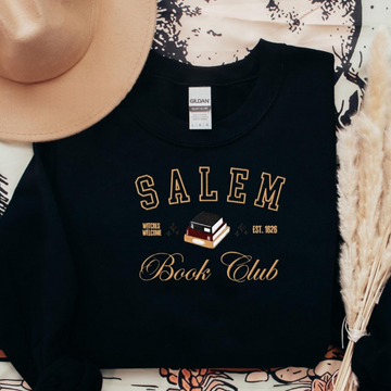 Embroidered Salem Book Club sweatshirt for spooky season witchy reader, 1626 witch Halloween dark academia sweater, Bookish fall autumn gift