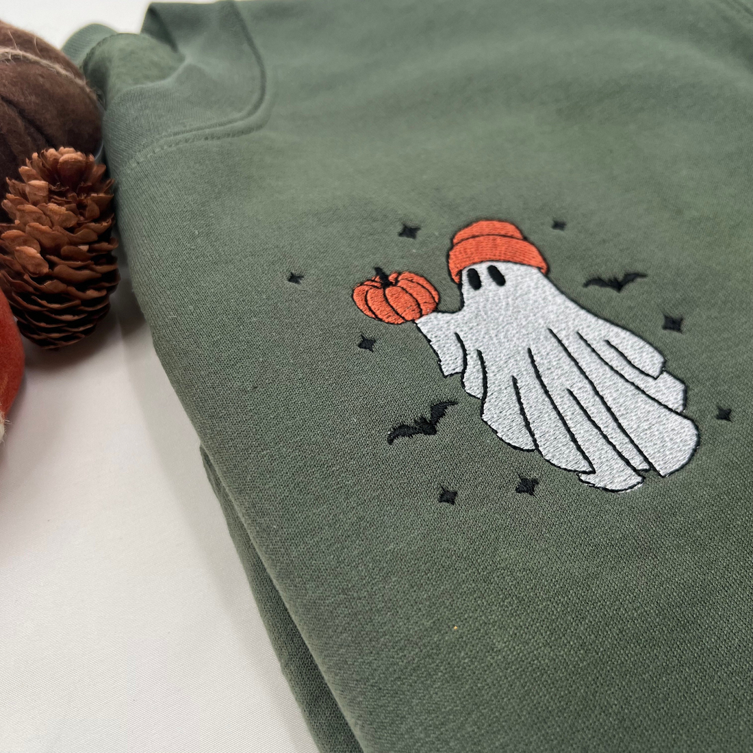 Embroidered Pumpkin Ghost Sweatshirt, Jack-o-Lantern Sweatshirt, Halloween Embroidered Sweatshirt, Fall Crewneck, Cute And Scary Crewneck