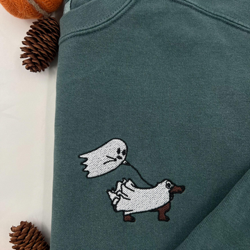 Embroidered Ghost Dog Sweatshirt, Halloween Sweatshirt, Ghost Dog Shirt, Halloween Crewneck, Spooky Season, Halloween Dog Shirt