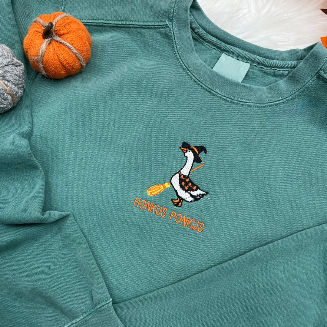 embroidered goose witch sweatshirt honkus ponkus embroidered halloween goose shirt embroidered goose sweatshirt goose