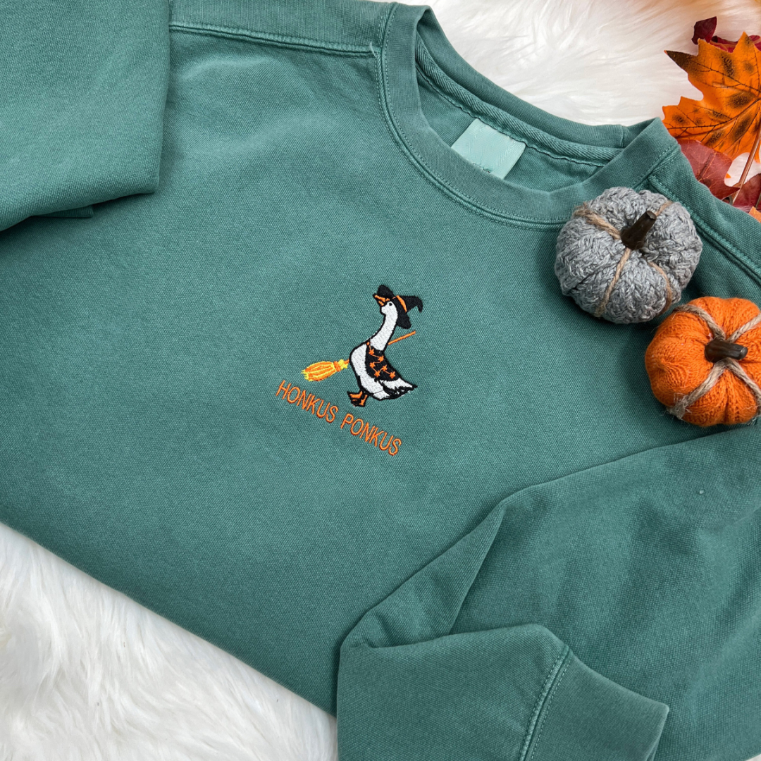 embroidered goose witch sweatshirt honkus ponkus embroidered halloween goose shirt embroidered goose sweatshirt goose