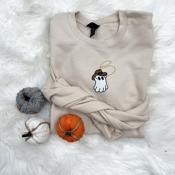 Embroidered Cowboy Ghost Embroidered Sweatshirt, Spooky Season Sweatshirt, Cowgirl Halloween, Halloween Gift, Gift For Her