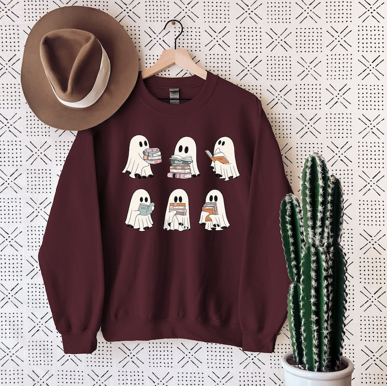 Ghost Reading Books Sweater, Bookish Halloween Sweatshirt, Halloween Teacher Gift, Librarian Halloween Sweatshirt, Ghost Crewneck