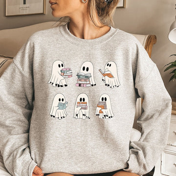 Ghost Reading Books Sweater, Bookish Halloween Sweatshirt, Halloween Teacher Gift, Librarian Halloween Sweatshirt, Ghost Crewneck