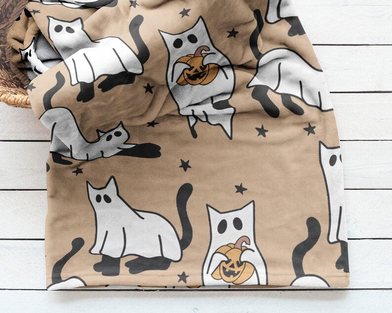 halloween ghost cat blanket halloween cat blanket black cat blanket halloween blanket pumpkin cat blanket cat bedding gift