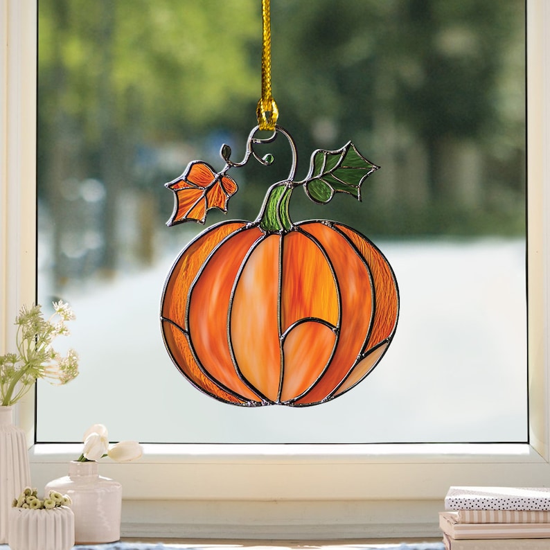 pumpkin suncatcher ornament halloween suncatcher ornament halloween pumpkin home decor housewarming gift stained glass suncatcher halloween