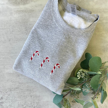 Embroidered Candy Cane Sweatshirt, Candy Cane Crewneck Sweatshirt, Embroidered Christmas Sweatshirt, Christmas Candy Cane Sweatshirt