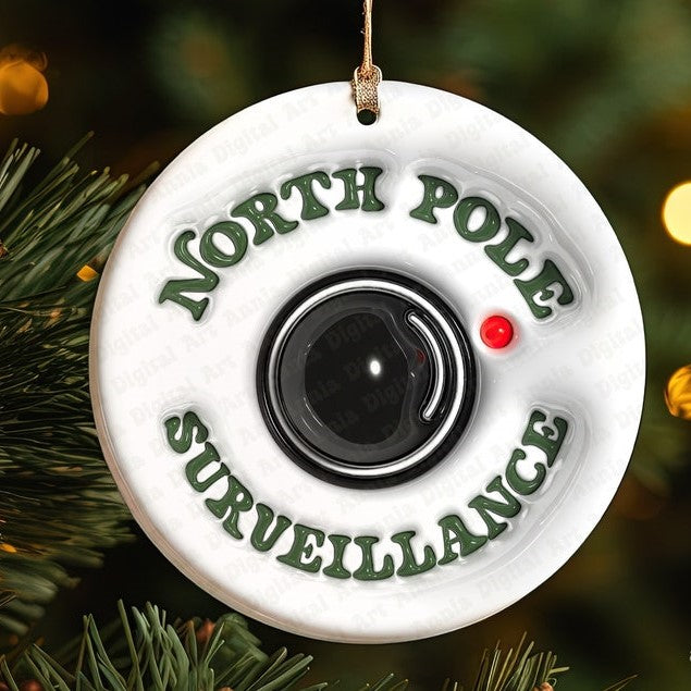 3D Christmas Ornament, 3D Inflated Santa Cam Christmas Round Ornament