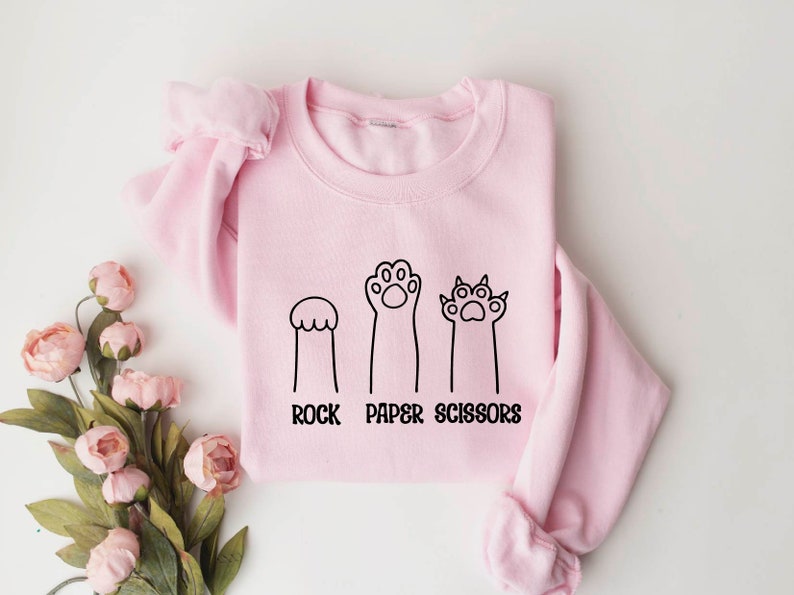 Rock Paper Scissors Sweatshirt, Funny Cat Paw Shirt, Unisex Crewneck Shirt for Cat Lover, Cat Owner Shirt, Cat Paws Shirts, Gift for Cat Mom