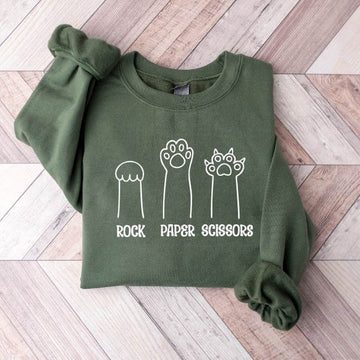 Rock Paper Scissors Sweatshirt, Funny Cat Paw Shirt, Unisex Crewneck Shirt for Cat Lover, Cat Owner Shirt, Cat Paws Shirts, Gift for Cat Mom