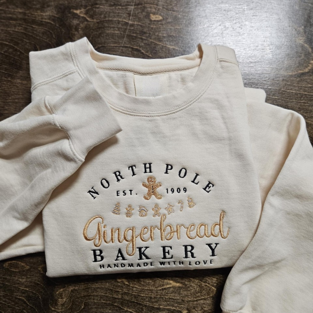 North Pole Gingerbread Bakery Handmade With Love Embroidered Sweatshirt