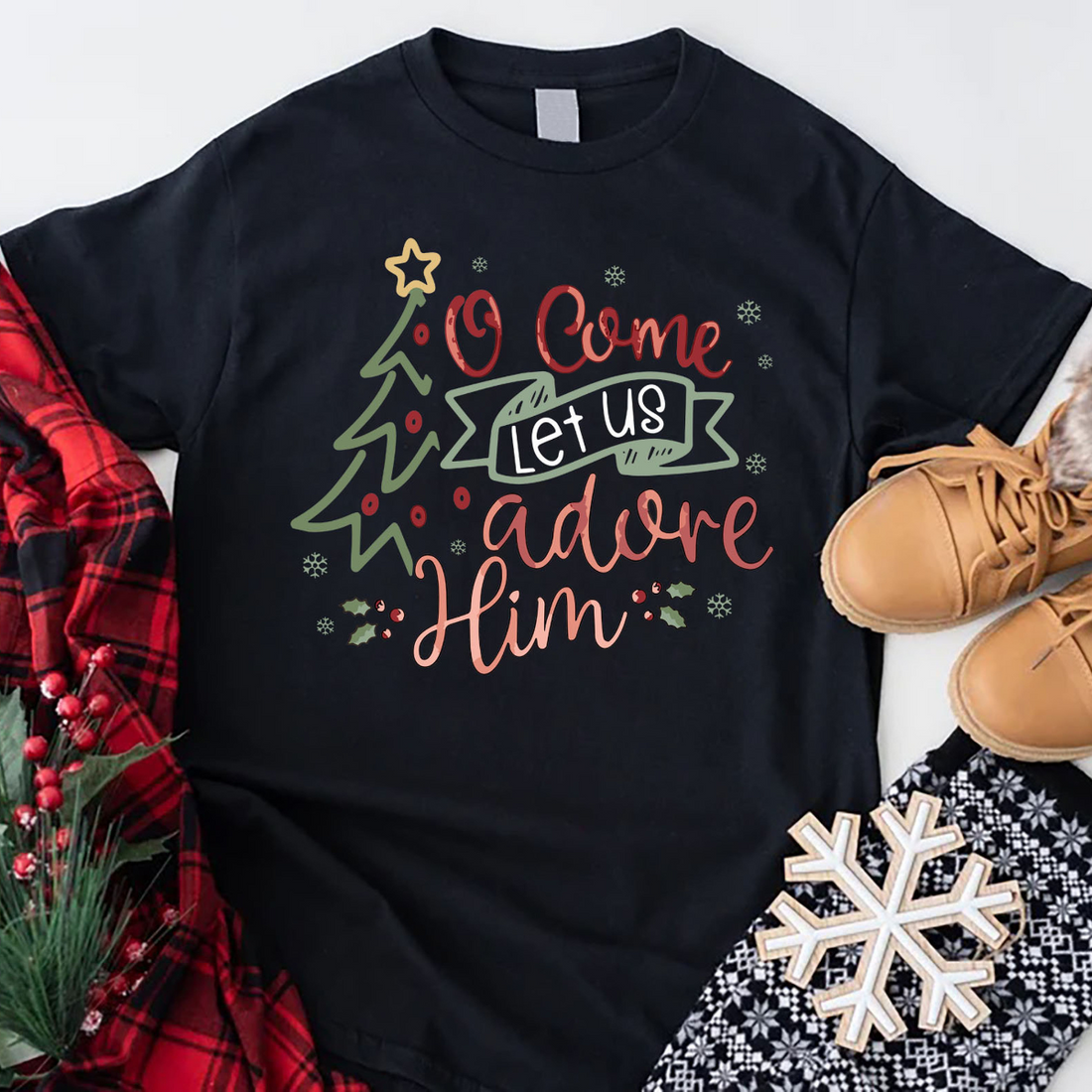 O Come Let Us Adore Him Christmas Shirt, Christmas Nativity Shirt, Religious Christmas Gifts, Christian Christmas, Jesus Shirt, Christian Gift, Gift For Women-Men