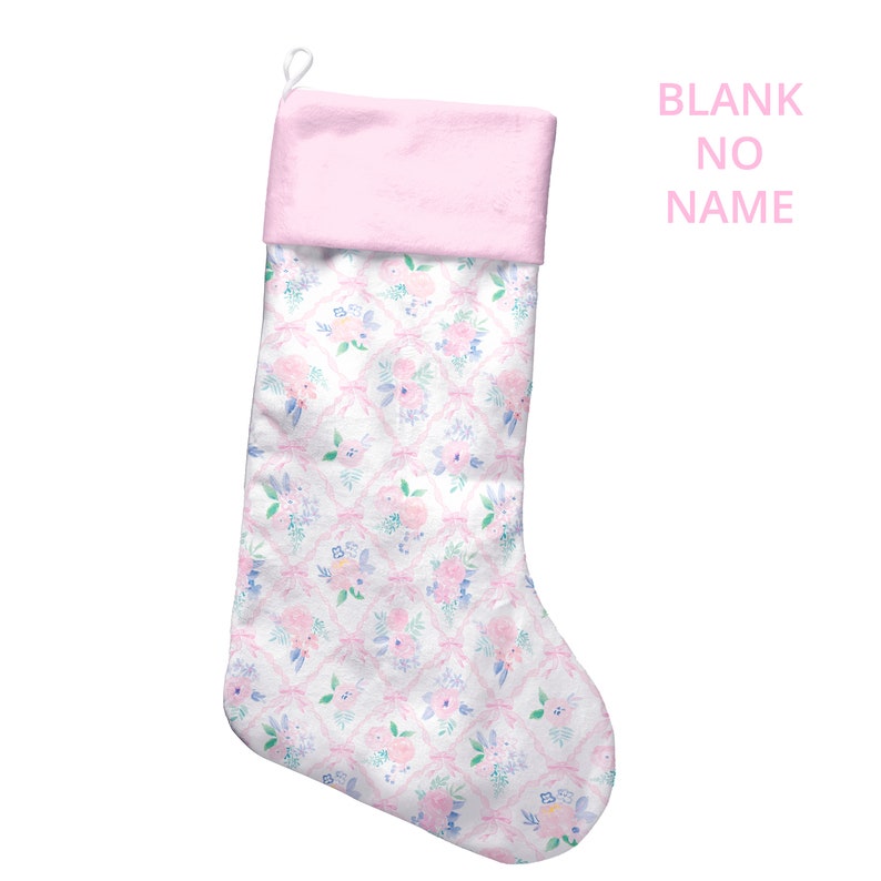 custom name preppy christmas stocking pink christmas stocking grandmillennial christmas stocking floral christmas stocking