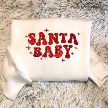 Santa Baby Embroidered Sweatshirt, Christmas Sweater, Festive Holiday Crewneck Sweatshirt, Cute Santa Claus Shirt, Christmas Party Sweater