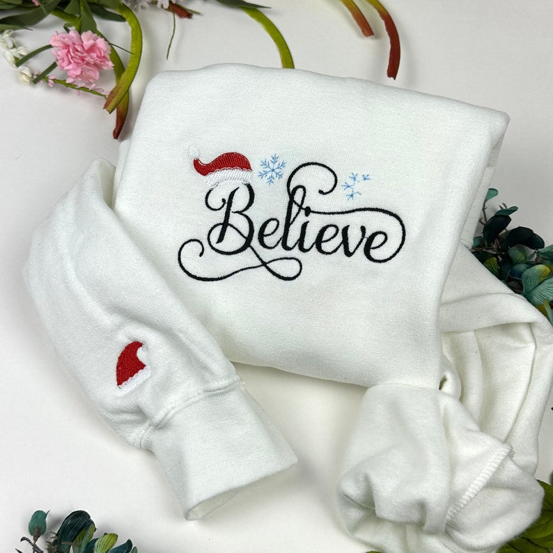 Christmas Sweatshirt Embroidered - Sweatshirts- Embroidered Sweatshirts - Christmas - Believe Santa