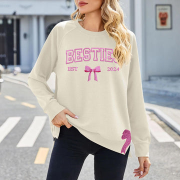 Besties Side Bow Cut-Out Sweatshirt With Glitter, Trendy Coquette Bow, Besties Sweatshirt, Gifts for Best Friends, Besties Gift