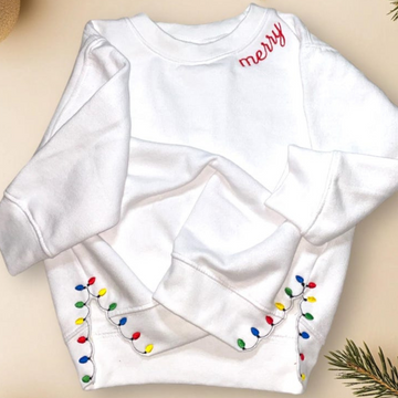 Embroidered Christmas Lights Cut Hem Sweatshirt, Christmas Lights Split Embroidery Applique Sweatshirt