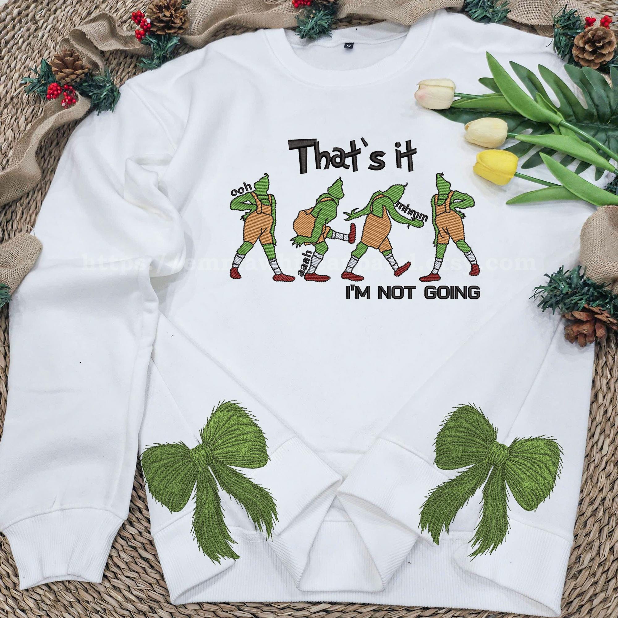 Grinchmas Embroidered Side Bow Applique Sweatshirt, Grinchmas Bow Sweatshirt