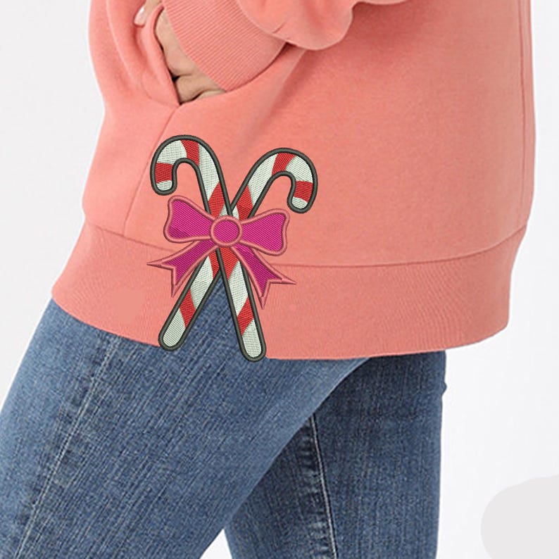 Christmas Candy Cane Side Bow Cut-out Sweatshirt, Christmas Tree Pullover, Trendy Side Bow Christmas Shirt, Xmas Embroidered Sweatshirt