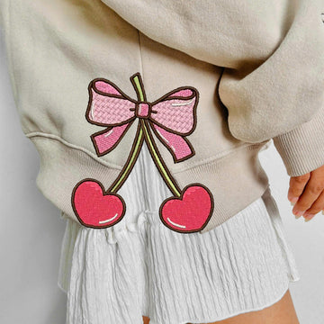 Cherry Heart Pink Coquette Side Bow Sweatshirt, Retro Pink Lover Sweater, Bow Girls Gift