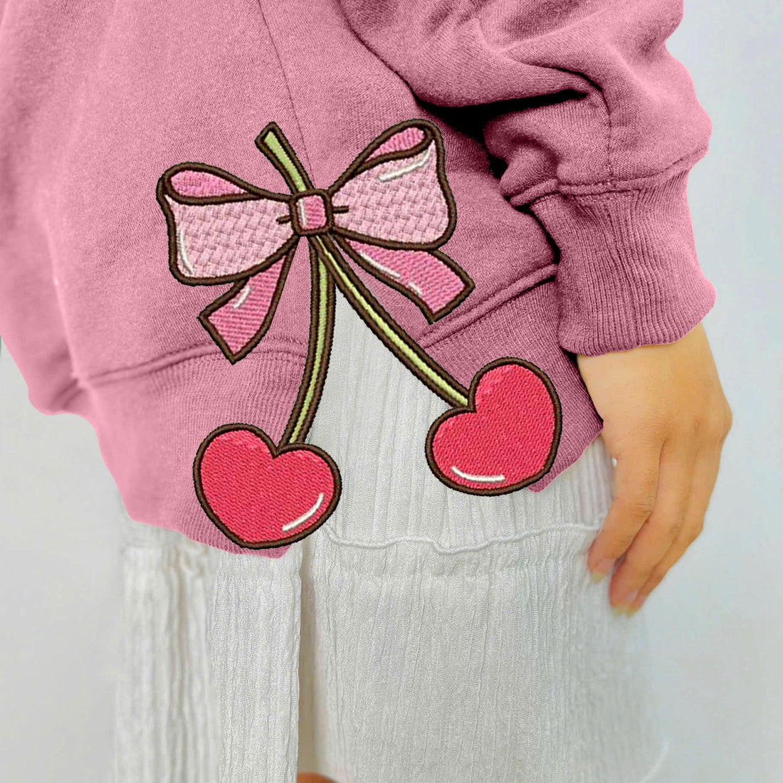 Cherry Heart Pink Coquette Side Bow Sweatshirt, Retro Pink Lover Sweater, Bow Girls Gift