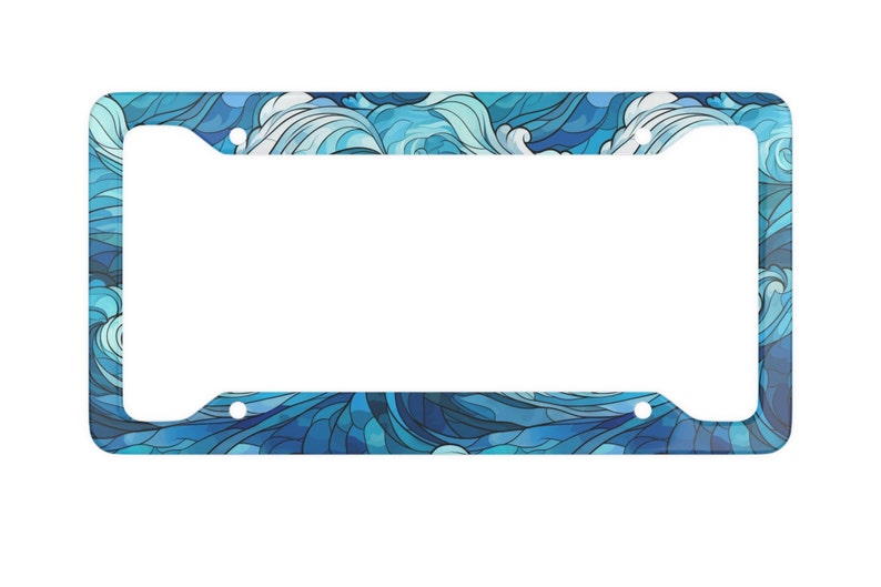 Stained Glass Ocean Waves License Plate Frame - Beachy License Plate - Beach Car Accessory - Waves License Plate Cover - Ocean Car Decor