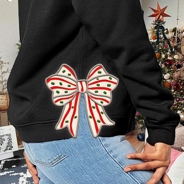 Side Bow Applique Cut-Out Embroidery Sweatshirt, Christmas cake Bow, Christmas Embroidery Sweatshirt, Bow Applique,Motif/Quilted