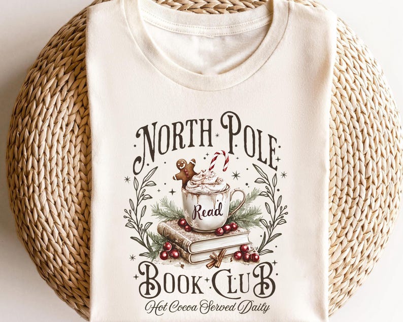 retro funny north pole book club book lover christmas bookish christmas graphic tshirt for women