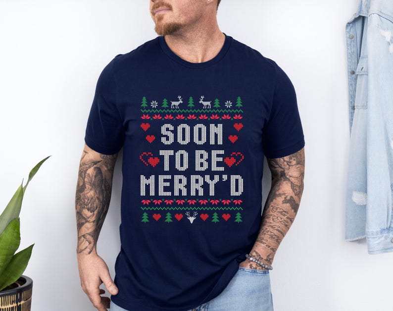 Soon To Be Merry'd Christmas Shirt, Engaged Matching Couple Funny Gift Bachelorette Bridal Shower Gift Fiance Gift Engagement News