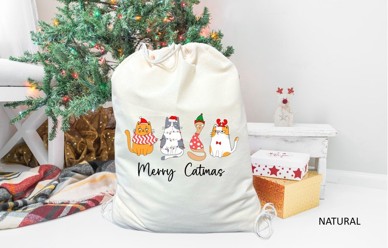 merry catmas santa sack christmas cat tote bag merry christmas cat bag christmas gift christmas cat mom bag xmas gifts for cat lover