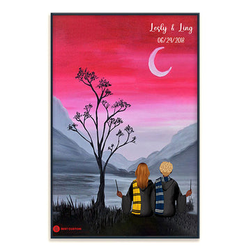 Wizard Couple With Tree - Personalized Canvas - Gift For Couple