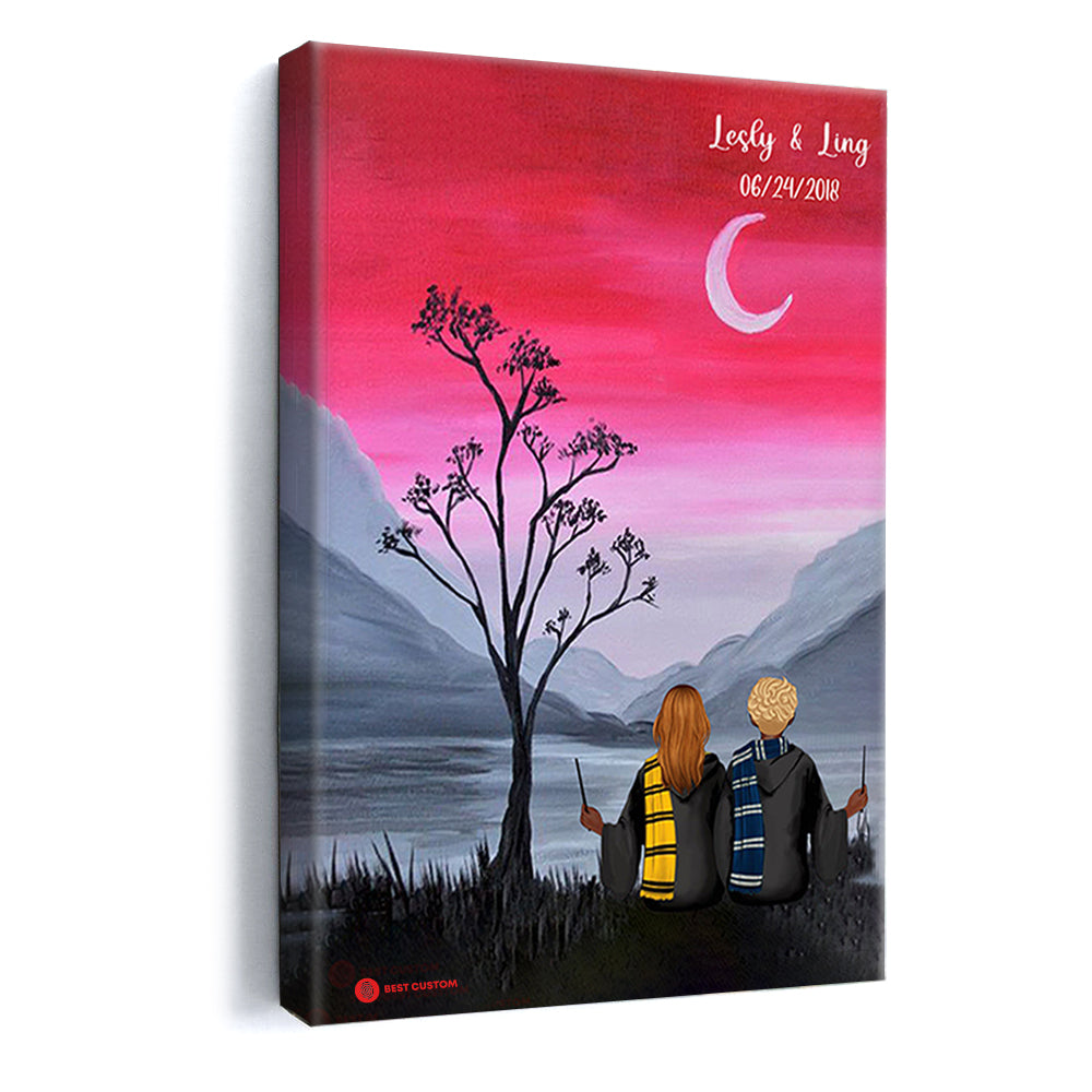 Wizard Couple With Tree - Personalized Canvas - Gift For Couple