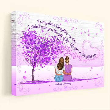 Mother And Daughter In Law Watercolor Tree - Personalized Canvas - Gift for Mother-in-law